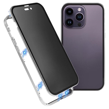 Coque Magnétique iPhone 15 Pro avec Verre Trempé de Confidentialité - Argenté