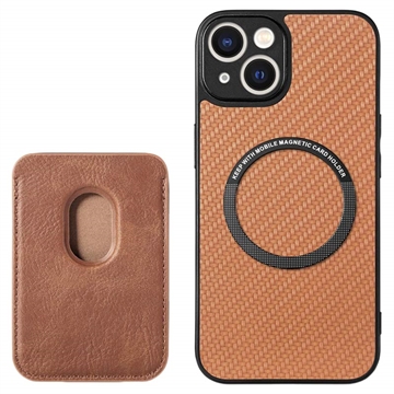 Coque iPhone 15 Plus avec Porte-Cartes - Fibre de Carbone - Marrone