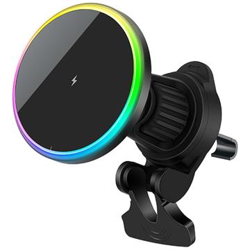 Chargeur magnétique sans fil / support de voiture pour bouches d\'aération avec RGB OJD-121