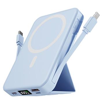 Banque d\'alimentation sans fil magnétique avec câbles USB-C et Lightning - 10000mAh/15W - Bleu