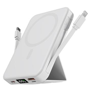 Banque d\'alimentation sans fil magnétique avec câbles USB-C et Lightning - 10000mAh/15W - Blanc