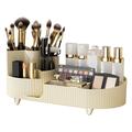 Plateau de rangement pour l'organisation du maquillage avec porte-pinceau rotatif - Beige