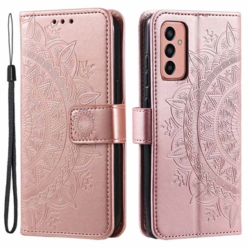 Étui Portefeuille Samsung Galaxy A14 Mandala Série - Rose Doré