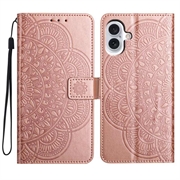 Étui Portefeuille iPhone 16 Plus Mandala Série - Rose Doré