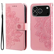Étui Portefeuille iPhone 17 Pro Mandala Série - Rose