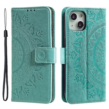 Étui Portefeuille iPhone 14 Mandala Série - Vert