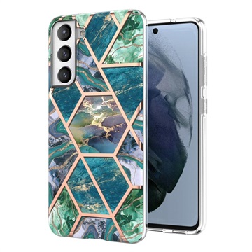 Coque Samsung Galaxy S21 FE 5G en TPU Marble Pattern Galvanisé IMD - Verte / Bleue