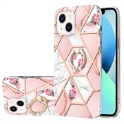 iPhone 15 Marble Pattern IMD TPU Case with Ring Holder
