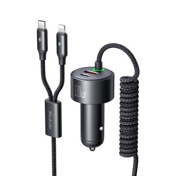 Mcdodo CC-037 Chargeur de voiture à double port 120W avec câbles USB-C et Lightning - Noir