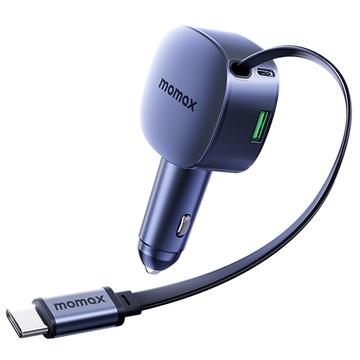 Chargeur de voiture Momax 60W avec câble USB-C rétractable - Gris foncé