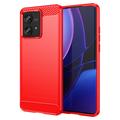 Coque Motorola Edge 40 Neo en TPU Brossé - Fibre de Carbone - Rouge