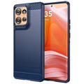 Coque Motorola Edge 50 en TPU Brossé - Fibre de Carbone - Bleue