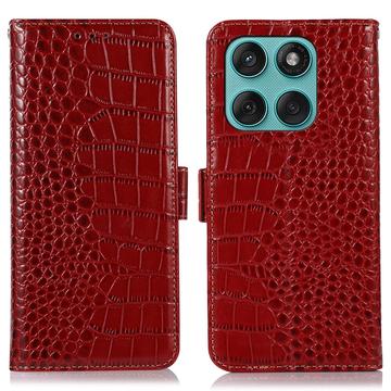 Étui Portefeuille Motorola Edge 60 Fusion en Cuir avec RFID - Série Crocodile