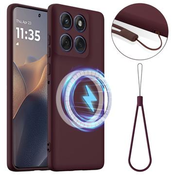 Coque Motorola Edge 60 Pro en Silicone Liquide - Compatible MagSafe - Vin Rouge