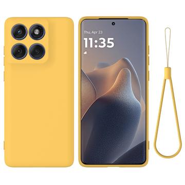 Coque Motorola Edge 60 Pro en silicone liquide avec dragonne - Jaune