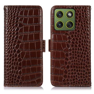 Étui Portefeuille Motorola Edge 70 en Cuir avec RFID - Série Crocodile - Marron
