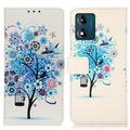 Étui Portefeuille Motorola Moto E13 - Série Glam - Arbre Fleuri / Bleu