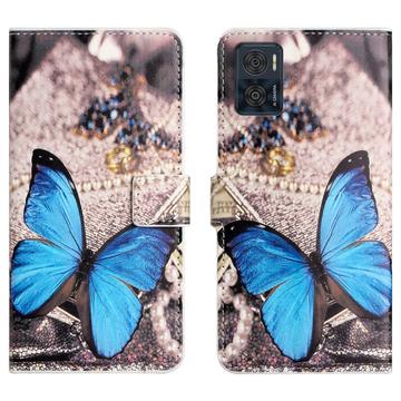 Étui Portefeuille Motorola Moto E14 - Série Style - Papillon Bleu