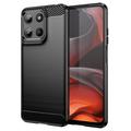 Coque Motorola Moto G15 en TPU Brossé - Fibre de Carbone - Noire