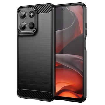 Coque Motorola Moto G15 en TPU Brossé - Fibre de Carbone - Noire