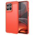 Coque Motorola Moto G15 en TPU Brossé - Fibre de Carbone - Rouge
