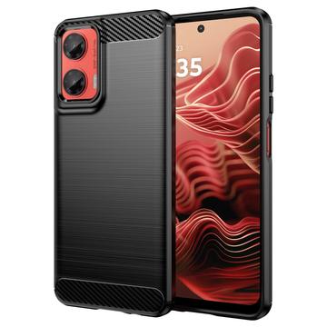 Coque Motorola Moto G35 en TPU Brossé - Fibre de Carbone - Noire