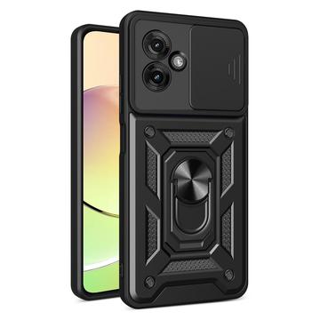 Coque Hybride Motorola Moto G55 à Anneau Rotatif avec Protection pour Appareil Photo - Noire