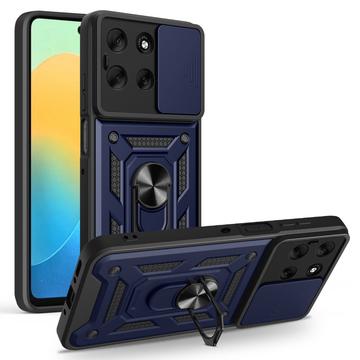 Coque Hybride Motorola Moto G56 à Anneau Rotatif avec Protection pour Appareil Photo - Bleue