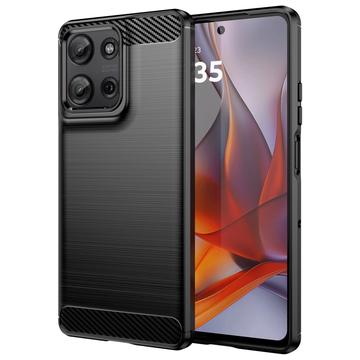 Coque Motorola Moto G75 en TPU Brossé - Fibre de Carbone - Noire