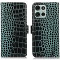 Étui Portefeuille Motorola Moto G75 en Cuir avec RFID - Série Crocodile - Vert