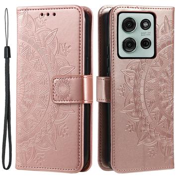 Étui Portefeuille Motorola Moto G75 Mandala Série - Rose Doré