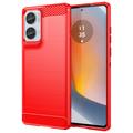 Coque Motorola Moto G85/S50 Neo en TPU Brossé - Fibre de Carbone - Rouge
