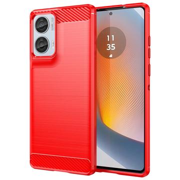 Coque Motorola Moto G85/S50 Neo en TPU Brossé - Fibre de Carbone - Rouge