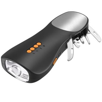 Lampe de poche multifonctionnelle à manivelle avec radio FM, set d\'outils - Noir