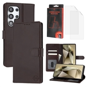 Étui Portefeuille Samsung Galaxy S24 Ultra en Cuir MyTPhone CardMate - Marron foncé