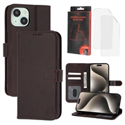 Étui Portefeuille iPhone 15 en Cuir MyTPhone CardMate - Marron foncé