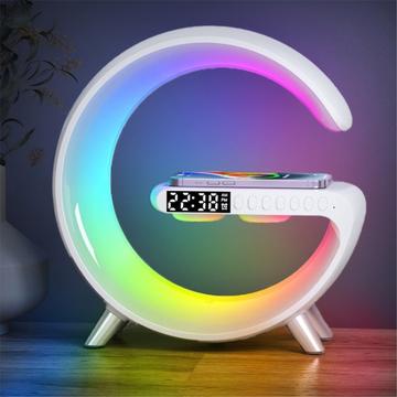 N69 Enceinte Bluetooth sans fil 15W avec contrôle APP multifonctionnel, horloge, lumière d\'ambiance, prise EU - Blanc