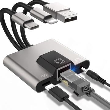 Adaptateur Ethernet 3-en-1 NK-1056S - USB-C, USB-A et Lightning - 10cm