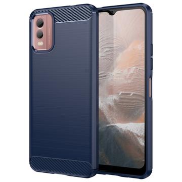 Coque Nokia C32 en TPU Brossé - Fibre de Carbone - Bleu