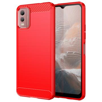 Coque Nokia C32 en TPU Brossé - Fibre de Carbone - Rouge