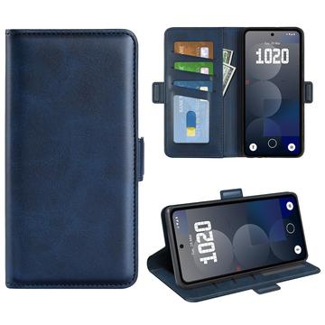 Etui portefeuille Nothing Phone (3a) Pro avec fermeture magnétique - Texture Veau - Bleu