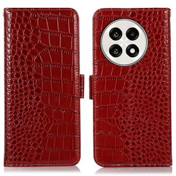 Étui Portefeuille OnePlus Ace 5/5 Pro/13R en Cuir avec RFID - Série Crocodile - Rouge