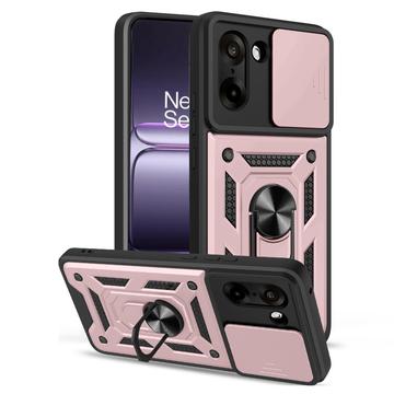 Coque Hybride OnePlus Nord CE5 à Anneau Rotatif avec Protection pour Appareil Photo - Rose Doré