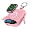 P007 Mini batterie externe 10000mAh avec câbles USB-C et Lightning, recharge sans fil pour Apple Watch - Rose