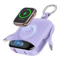P007 Mini batterie externe 10000mAh avec câbles USB-C et Lightning, recharge sans fil pour Apple Watch - Violet