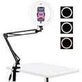 PULUZ 10.2" 26cm Ring Curved Light + Desktop Arm Stand USB 3 Modes Dimmable Dual Color Temperature LED Vlogging Selfie Photography Video Lights with Phone Clamp