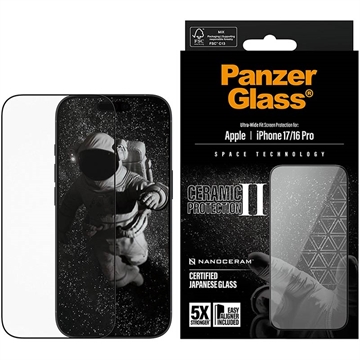 Protection d\'écran iPhone 17/16 Pro PanzerGlass Ceramic II Protection Ultra-Wide Fit EasyAligner - 9H - Bord noir