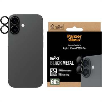 Protection de l\'objectif de l\'appareil photo iPhone 17/16/16 Plus PanzerGlass Hoops - Noir