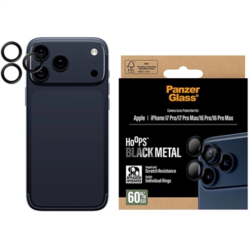 Protection de l\'objectif de l\'appareil photo iPhone 17 Pro/17 Pro Max/16 Pro/16 Pro Max PanzerGlass Hoops - Noir