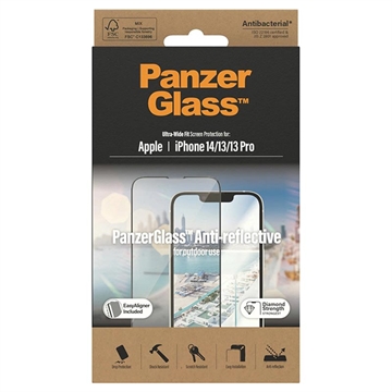 Protecteur d\'Écran iPhone 13/13 Pro/14 PanzerGlass Ultra-Wide Fit Anti-Reflective EasyAligner - Bord Noir